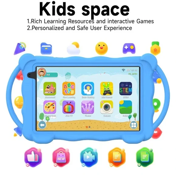 Android 14 Tablet with Blue Protective Case